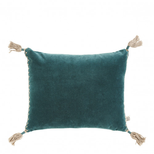 MATTÉO cushion cover in cotton velvet and linen - Petrol - 30 x 40 cm