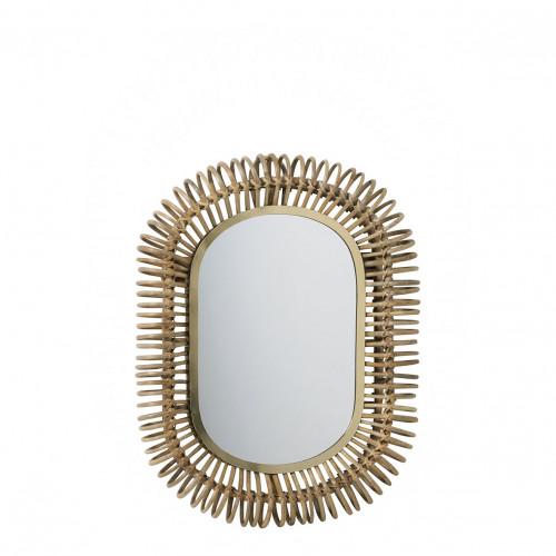 Miroir SALOMÉ ovale en rotin et métal - Petit modèle - H. 70 cm