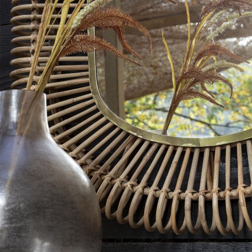 Miroir SALOME ovale en rotin et métal - Petit modèle - H. 70 cm