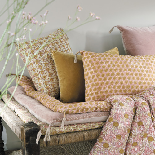 Housse de coussin MATTÉO en velours de coton et lin - Safran - 60 x 40 cm