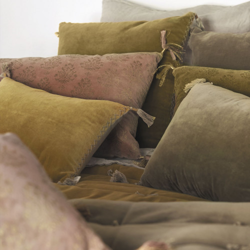 MATTÉO cushion cover in cotton velvet and linen - Saffron - 50 x 50 cm