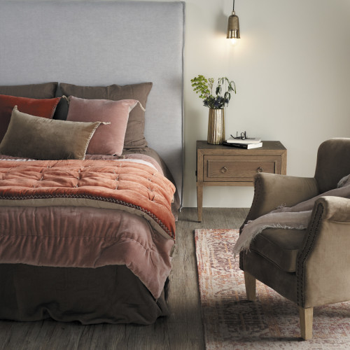 Housse de coussin MATTÉO en velours de coton et lin - Rose - 50 x 50 cm