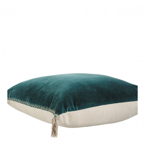 Housse de coussin MATTÉO en velours de coton et lin - Pétrole - 50 x 50 cm