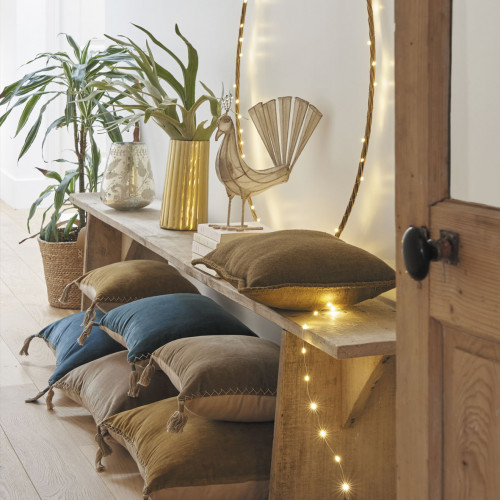 MATTÉO Cushion Cover in Cotton Velvet and Linen - Khaki - 50 x 50 cm