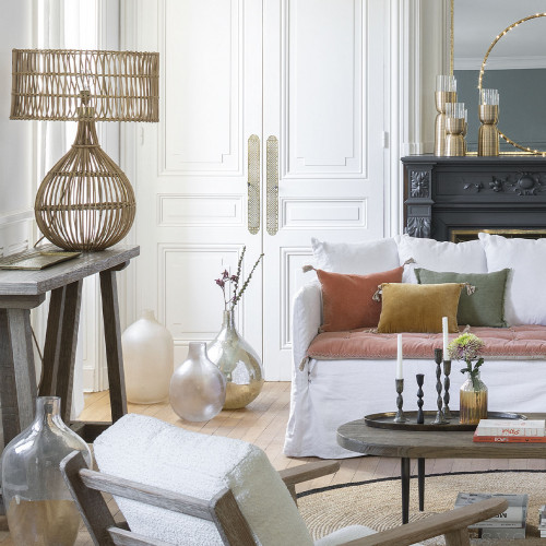 MATTÉO Cushion Cover in Cotton Velvet and Linen - Blush - 50 x 50 cm