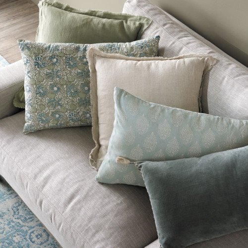Housse de coussin MATTEO en velours de coton et lin - Céladon - 30 x 40 cm