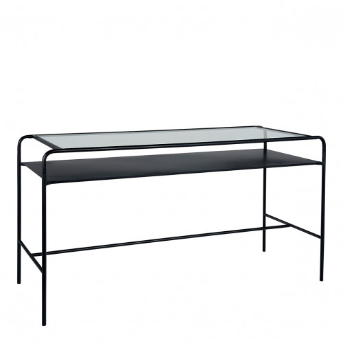 ERNEST black metal desk with glass top