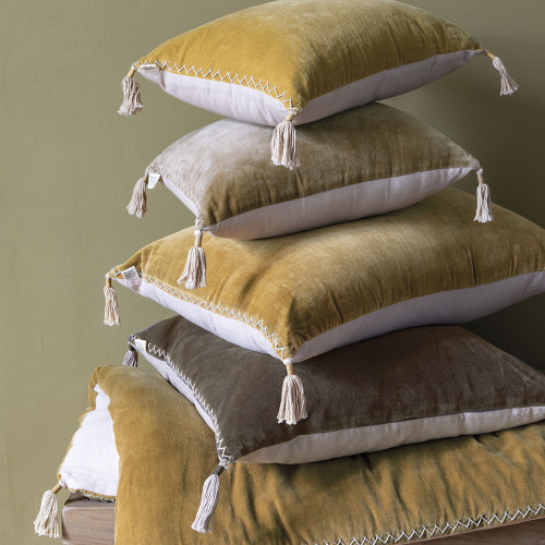 MATTÉO cushion cover in cotton velvet and linen - Charcoal gray - 50 x 50 cm