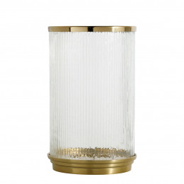 OSCAR candle holder in ribbed glass and golden metal - Small size - ø 21.5 x 34 cm