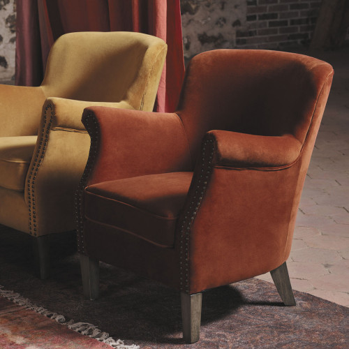 Fauteuil CLAUDE velours orange brûlé