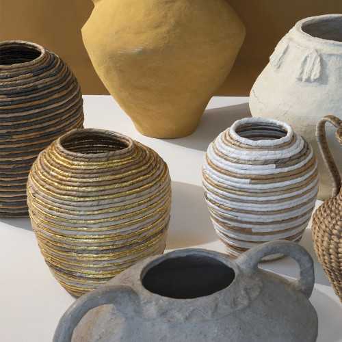 GOA Decorative jar in abaca - Natural and blue