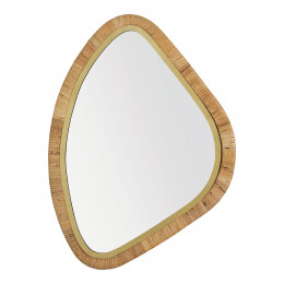 COSMO Mirror in Rattan and Brass-Finish Gold Metal - Large Model - H. 69 cm