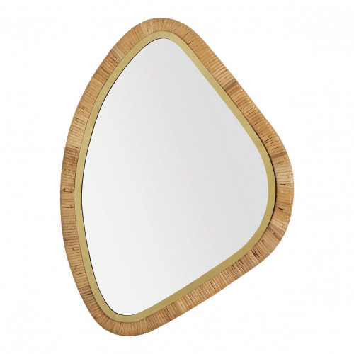 COSMO Mirror in Rattan and Brass-Finish Gold Metal - Large Model - H. 69 cm