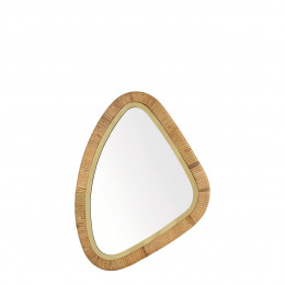 Miroir COSMO en rotin et métal doré finition laiton - Petit modèle - H. 45 cm