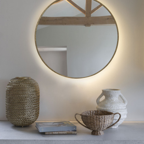 Miroir VICTORIA rond lumineux en métal finition laiton - ø 90 cm