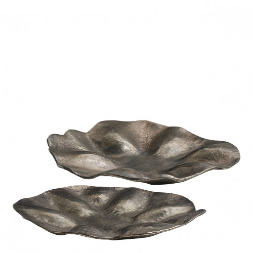 Set of 2 HALO trays in metal with aged nickel finish