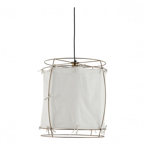 JADE pendant light in white fabric and golden metal brass finish - Small model - H. 65 cm
