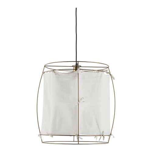 JADE pendant light in white fabric and golden metal brass finish - Small model - H. 65 cm