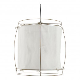 JADE pendant light in white fabric and golden metal brass finish - Large model - H. 75 cm