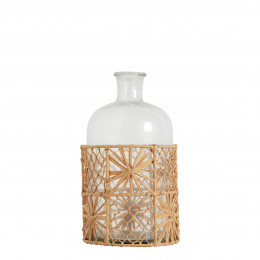 Vase bonbonne GARANCE en verre et raphia - Moyen modèle - H. 26 cm