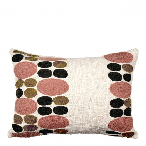 GALETS Cushion Cover in Embroidered Polycotton - Pink and Curry - 60 x 40 cm