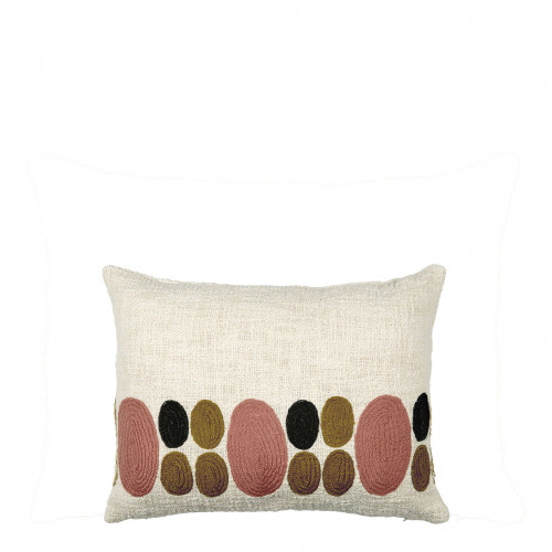 GALETS Cushion Cover in Embroidered Polycotton - Pink and Curry - 40 x 30 cm