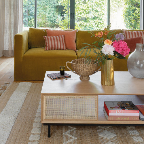 AUGUSTIN Light Oak and Caning Coffee Table