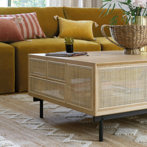 AUGUSTIN Light Oak and Caning Coffee Table