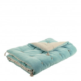 Futon MATTÉO en velours de coton et lin - 180 x 80 cm - Bleu aqua