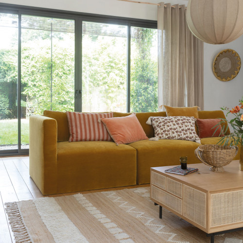 LOU Sofa in Cotton Velvet - Taupe - Central Module - W. 91.5 cm