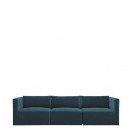 Canapé LOU en velours de coton - 3 modules - L. 297 cm - Bleu paon