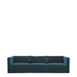 Canapé LOU en velours de coton - 3 modules - L. 297 cm - Bleu paon