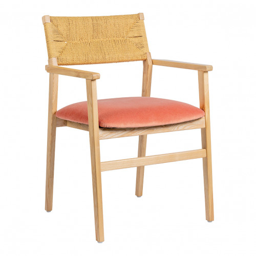 Chaise PALOMA en corde de papier et velours - Framboise Chaise PALOMA en corde de papier et velours - Framboise