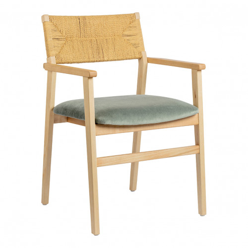 PALOMA Paper Cord and Velvet Chair - Gray-green