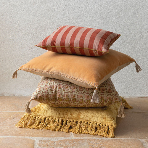 MATTÉO Cotton Velvet and Linen Cushion Cover - Apricot - 50 x 50 cm