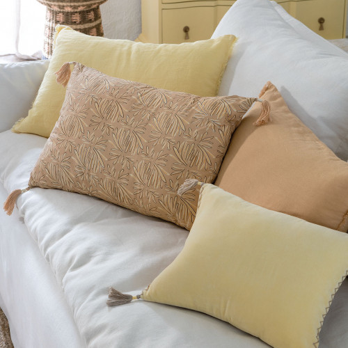 MATTÉO Cotton Velvet and Linen Cushion Cover - Pastel Yellow - 30 x 40 cm