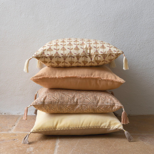 MATTÉO Cotton Velvet and Linen Cushion Cover - Pastel Yellow - 50 x 50 cm