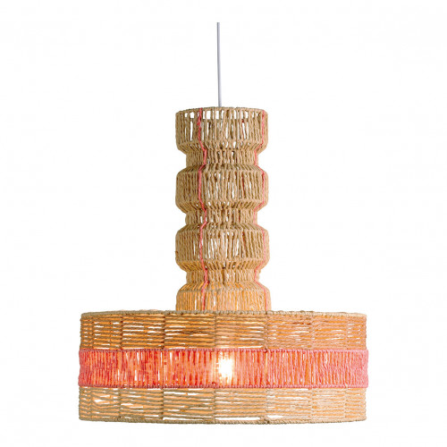 HOKA non-electrified pendant light in paper cord - Natural and coral - ø 50.5 x 55.5 cm