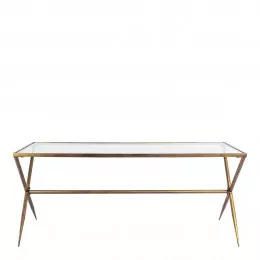 Table ANATOLE en métal finition laiton doré et plateau en verre - 185 x 80 x 77,5 cm