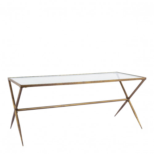 ANATOLE Table in Metal Golden Brass Finish and Glass Top - 185 x 80 x 77.5 cm