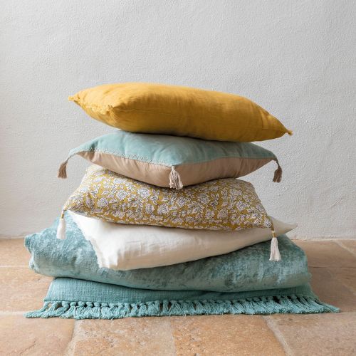 MATTÉO Cotton Velvet and Linen Cushion Cover - Aqua Blue - 50 x 50 cm
