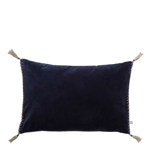Housse de coussin MATTÉO en velours de coton et lin - Bleu de Minuit - 60 x 40 cm