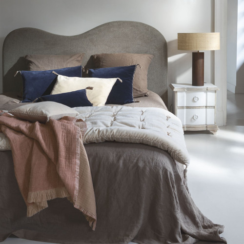 Housse de coussin MATTÉO en velours de coton et lin - Bleu de Minuit - 60 x 40 cm