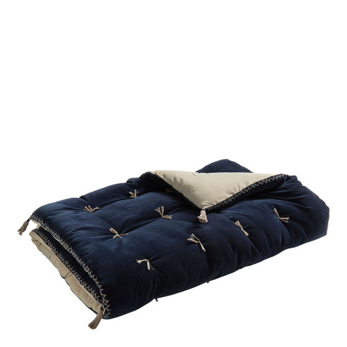 Futon MATTÉO en velours de coton et lin - 180 x 80 cm - Bleu de Minuit