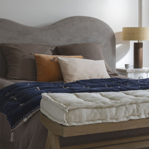 Futon MATTÉO en velours de coton et lin - 180 x 80 cm - Bleu de Minuit