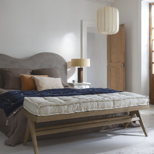 MATTÉO Futon in Cotton Velvet and Linen - 180 x 80 cm - Midnight Blue