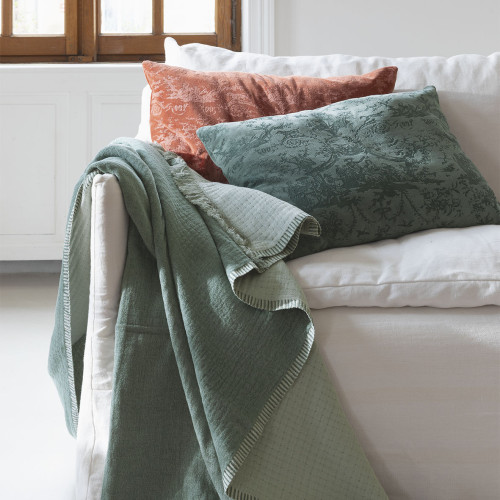 LOUIS Cushion Cover in Cotton Velvet - Celadon - 60 x 40 cm