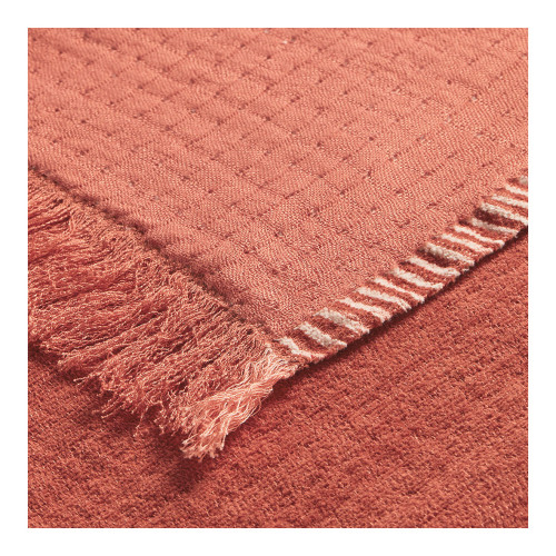 Plaid SIMÉON en coton et fibres de bambou - 130 x 170 cm - Orange Brûlé