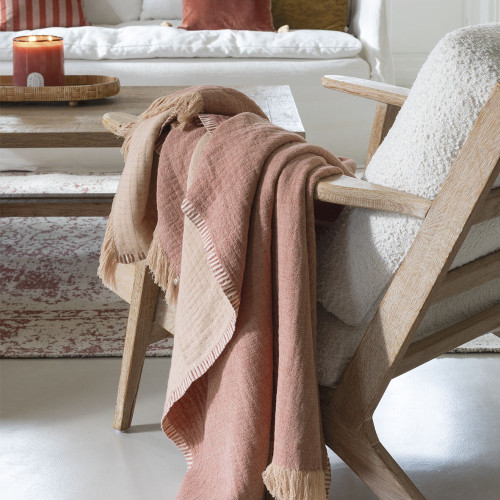 Plaid SIMÉON en coton et fibres de bambou - 130 x 170 cm - Rose
