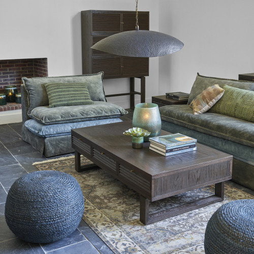 LÉO Armchair in foam and blue-grey velvet